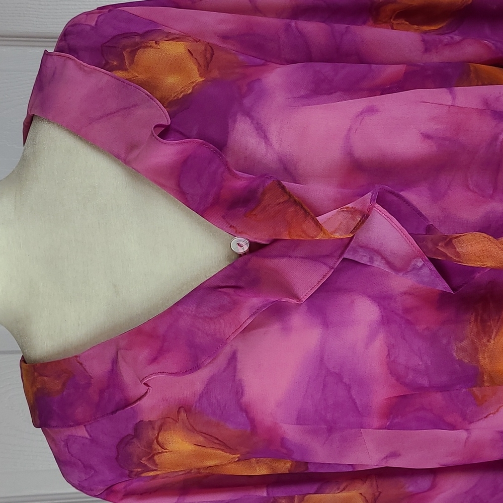 Kathy Che Ruffle Front Vibrant Color Blouse - Picture 3 of 13
